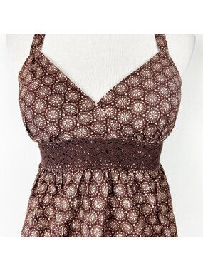 NEW Deadstock L.e.i. Babydoll Tank Top Brown Crochet Lace Size Medium Juniors